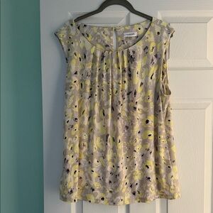 Calvin Klein Yellow and Gray Sleeveless Blouse
